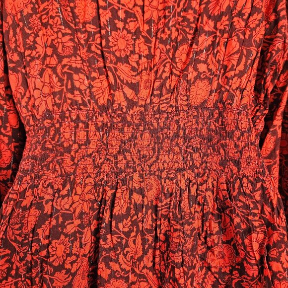 Knox Rose Womens XL Red Floral Peplum Blouse Smocked Waist & Long Sleeves - Picture 4 of 12